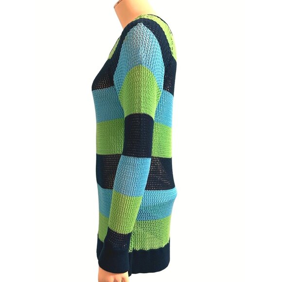 525 America Mesh Stripe Sweater Perfect For Beach Coverups Coastal Mischief - Picture 7 of 13